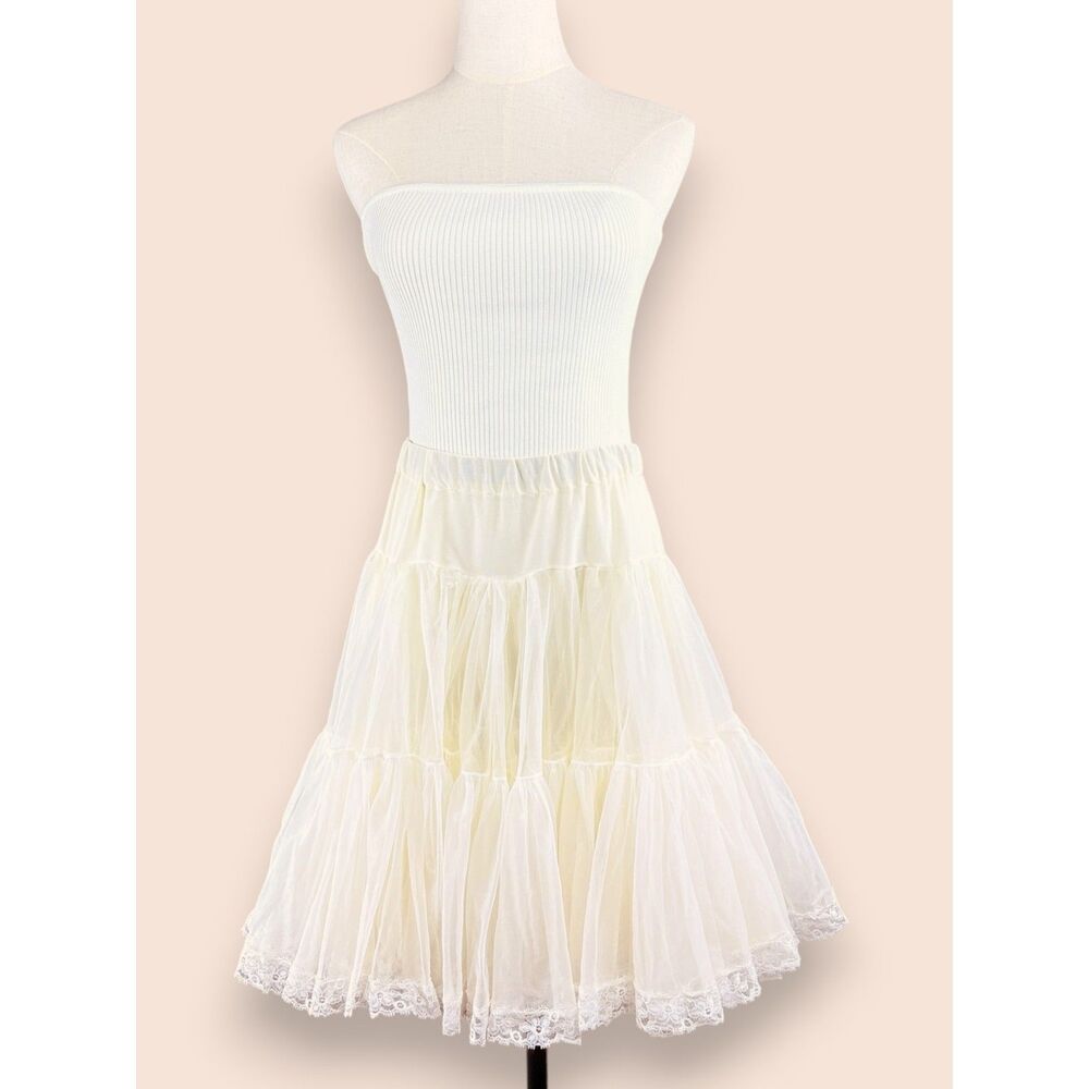 Vintage Cream Tulle and Lace Petticoat Underskirt Bridal Dress Slip